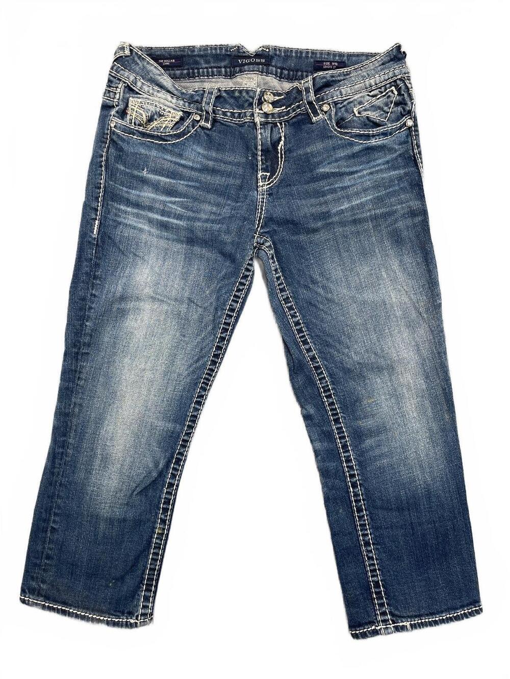 Vigoss The Dallas Capri Jeans Womens Size 9/10 Medium Wash Thick Stitch
